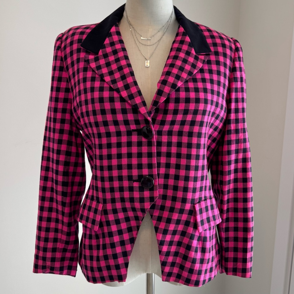 Vintage Escada by Margaretha Ley Pink & Black Check Blazer | Size 44 (0014)